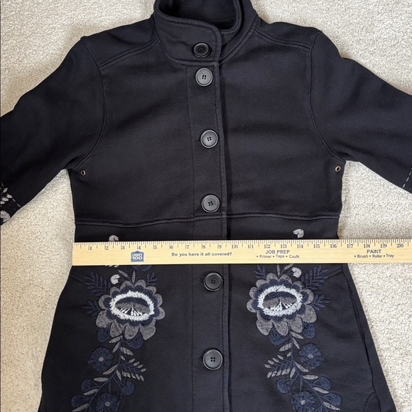 Johnny Was Black Gray Floral Embroidered Long Button Cotton Jacket Women Medium - Picture 10 of 16